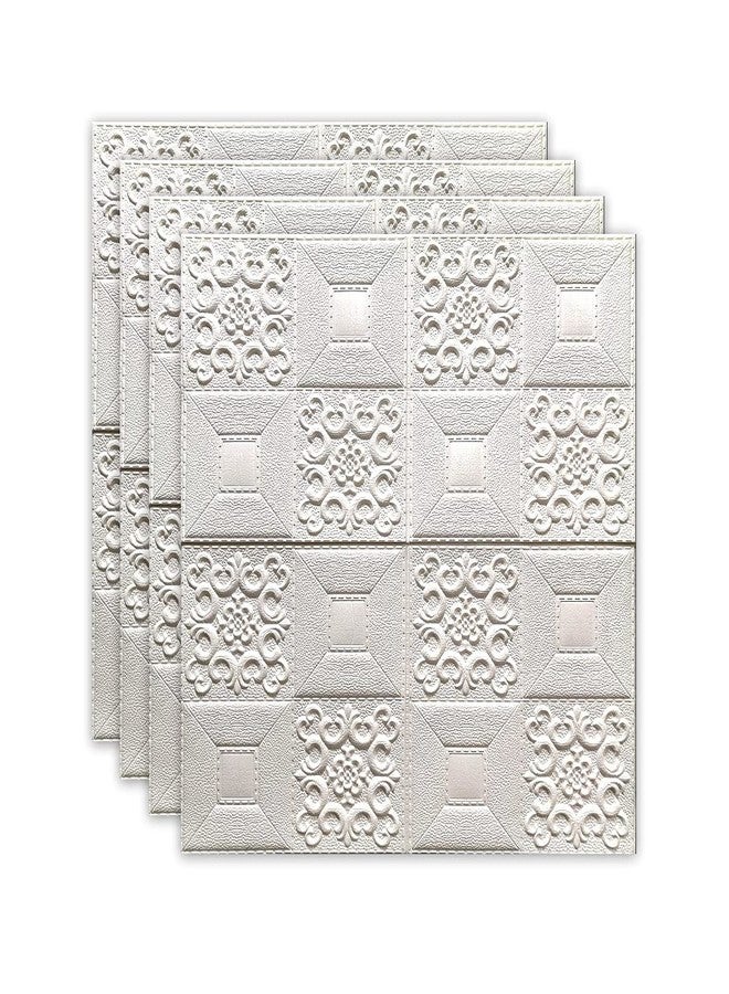Wembley Self Adhesive Wallpaper for Wall Bedroom Wall Sticker Room Decoration Wall Tiles for Living Room 3D Foam Panels - 8MM 4 Pcs. - White - Image 1